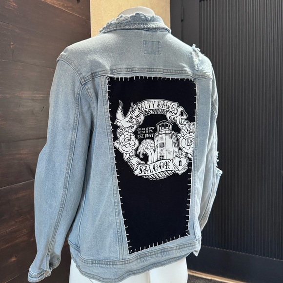 Salty Dawg Saloon Distressed Denim Universal Threads Jacket- Vintage Vibes - Picture 2 of 14
